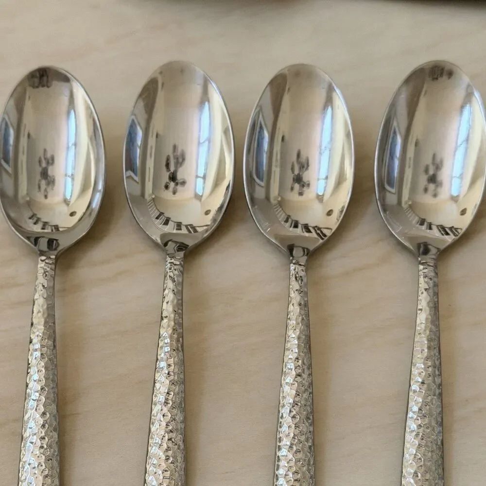 4pc Pier 1 Imports Hammered Soup Spoons 7 3/4” Stainless